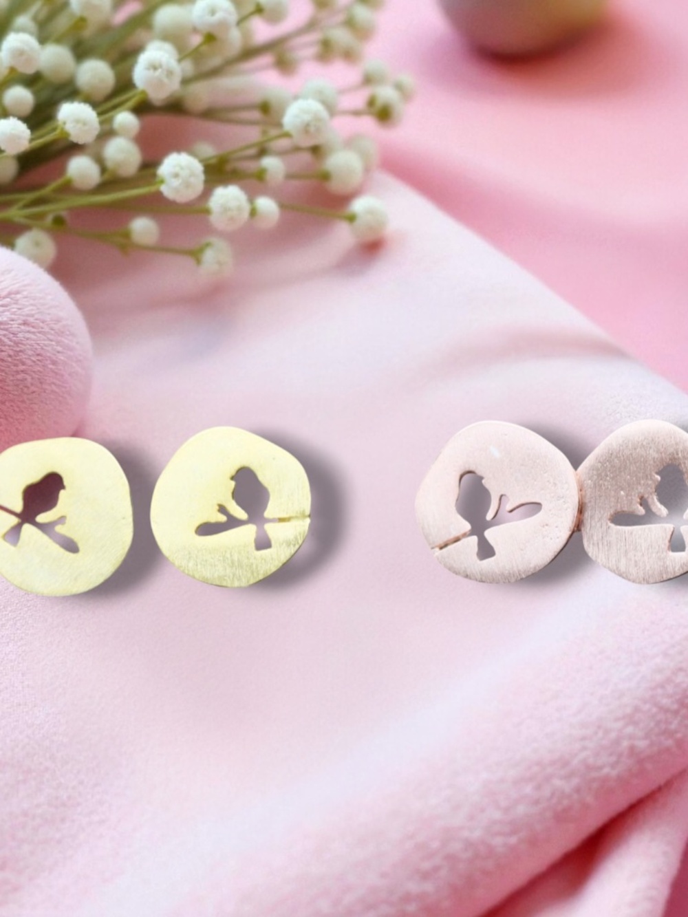 New Bird on Branch Stud Earrings | Yellow Gold or Rose Gold Plated